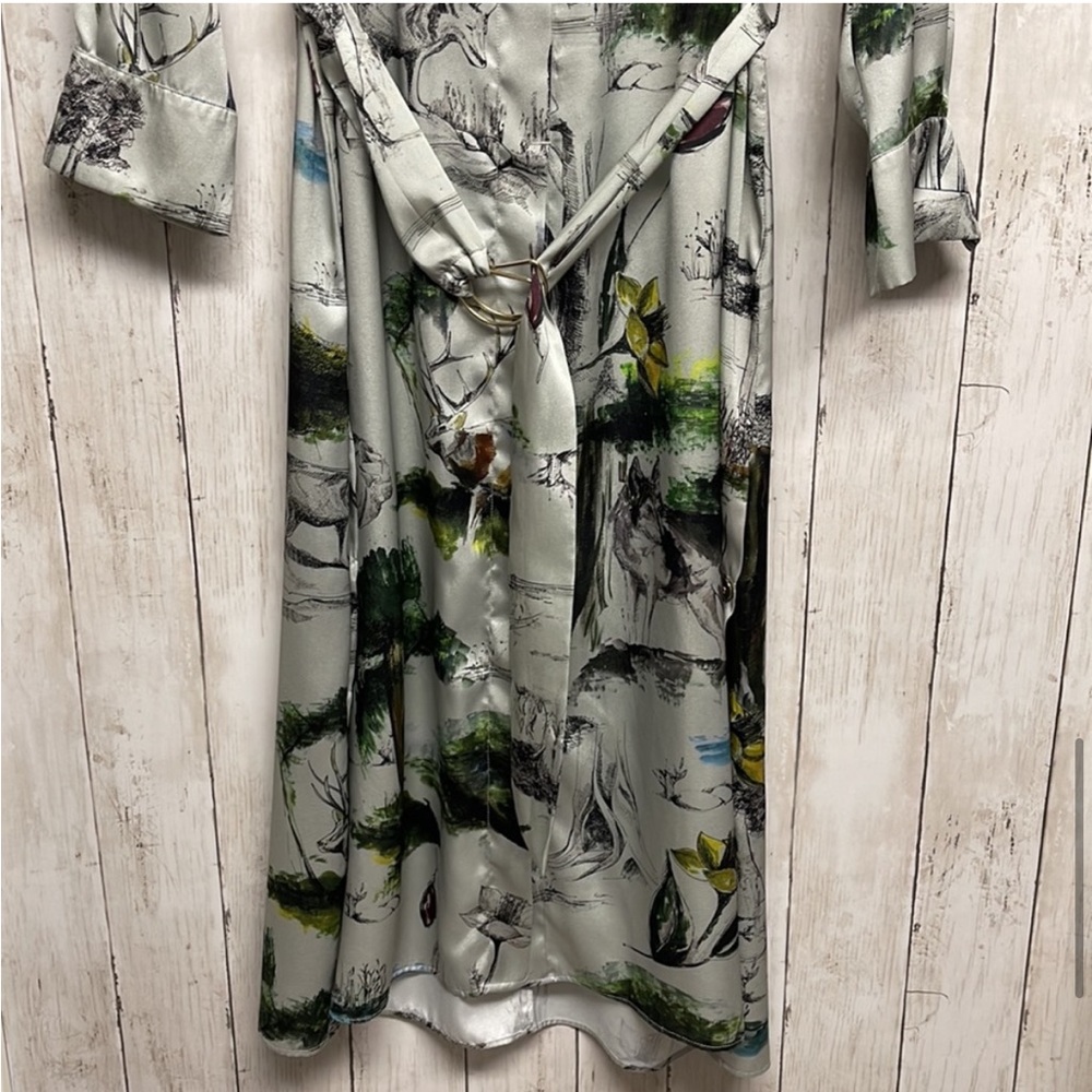 Zara Vintage Woodland Creature Satin Shirt Dress - Picture 11 of 11
